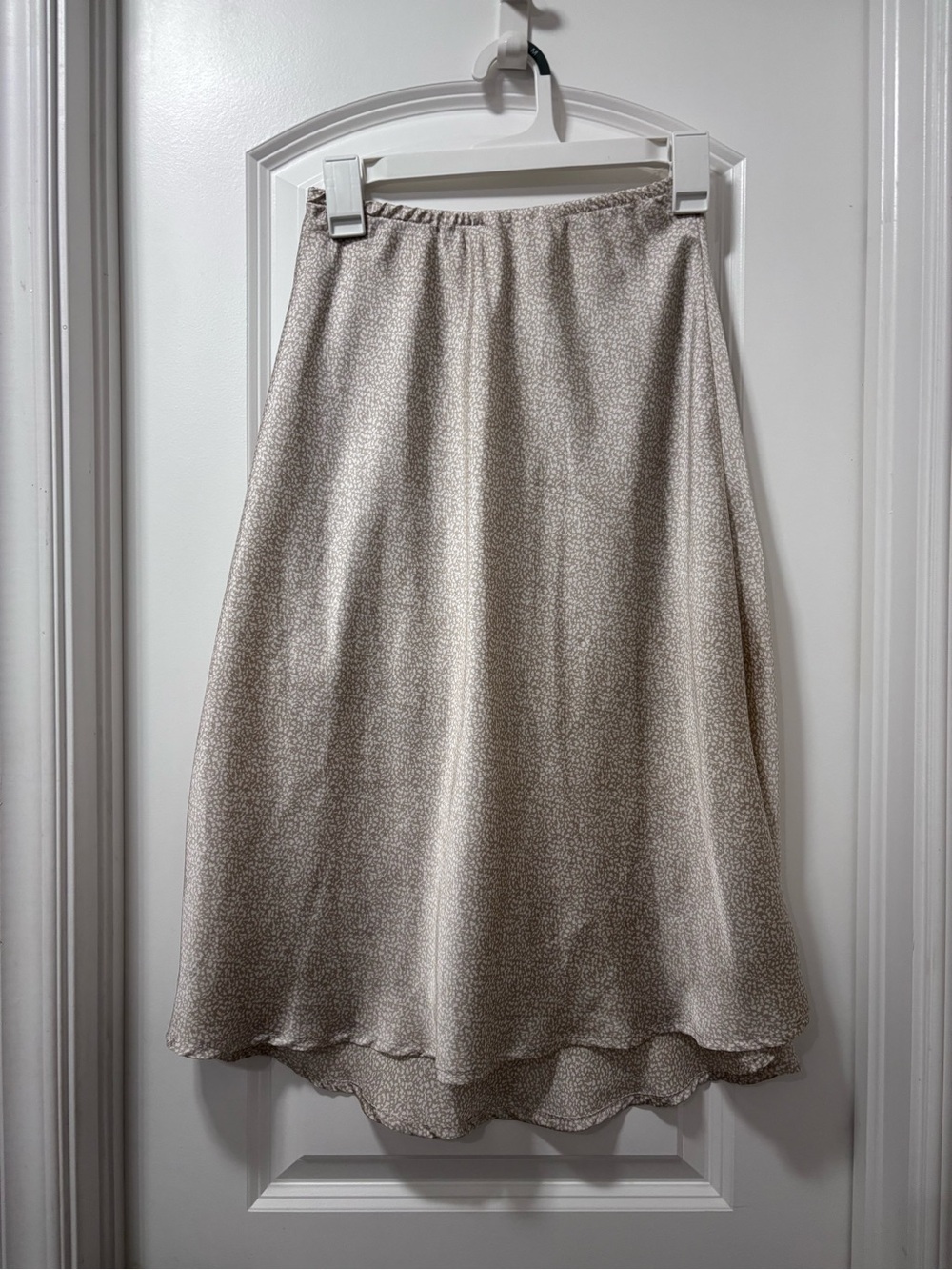 Marshalls Beige Floral-Print Satin Midi Skirt